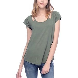 shoulder cut out olive top